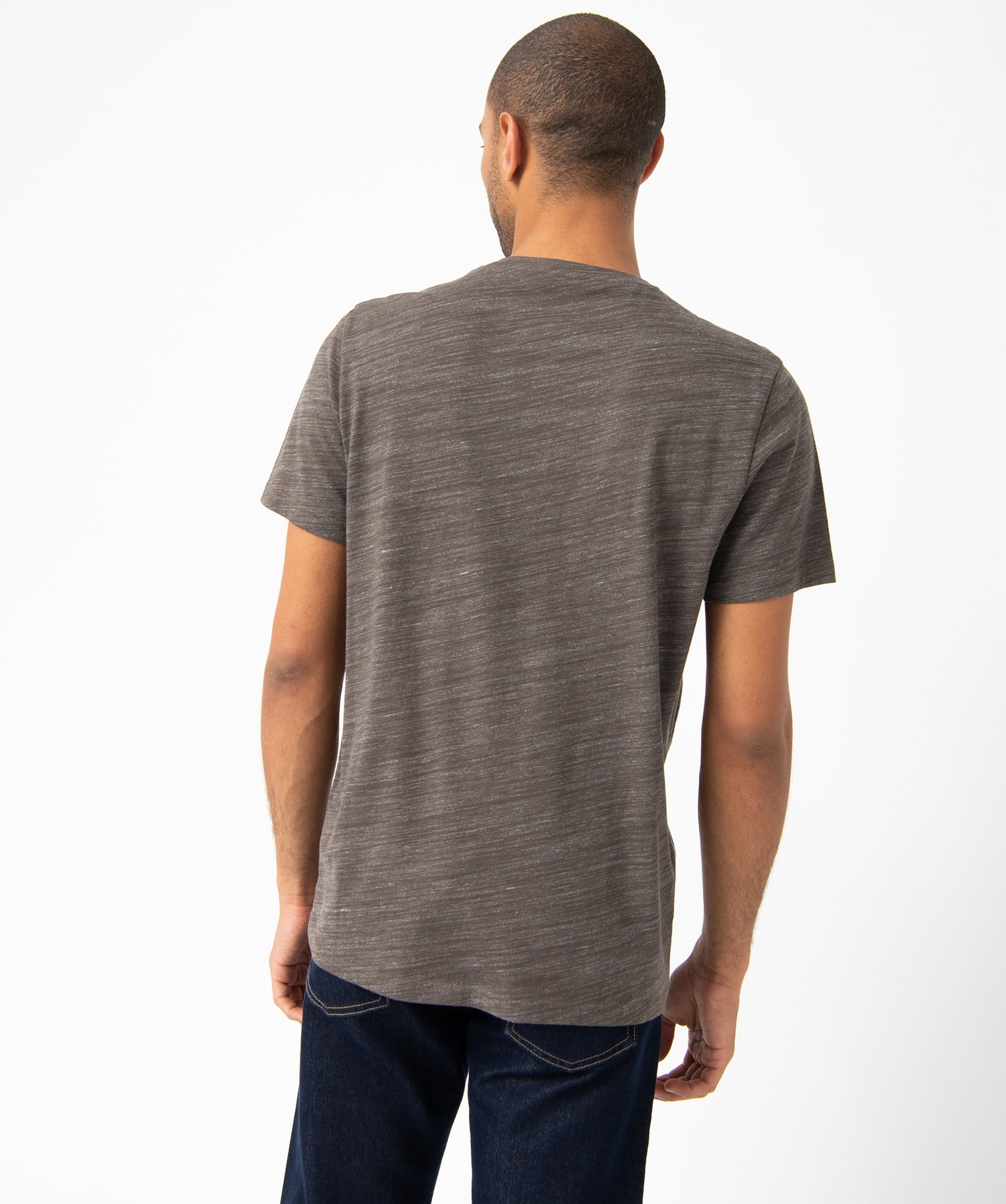Tee-shirt homme col tunisien à manches courtes gris fonce | GEMO