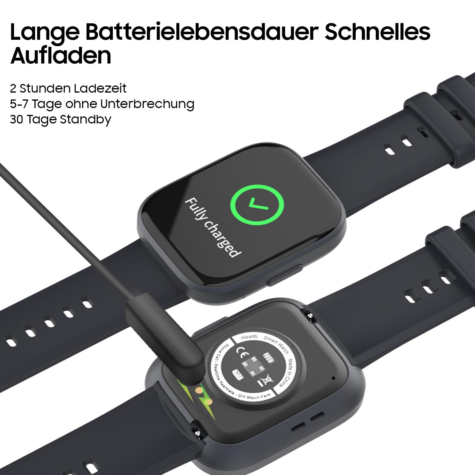 Aoucheni Smartwatch Fitnessuhr mit Schlaf und Pulsmesser, Activity Tracker Smartwatch (5.5 cm/1.96 Zoll, iOS 8.0+/Android 4.4) Gesundheits- und Fitness-Smartwatch, Blutsauerstoff/Pulsmesser/Sportuhr Aktivitätstracker, für Android/iOS, Fitness Uhr, Fi