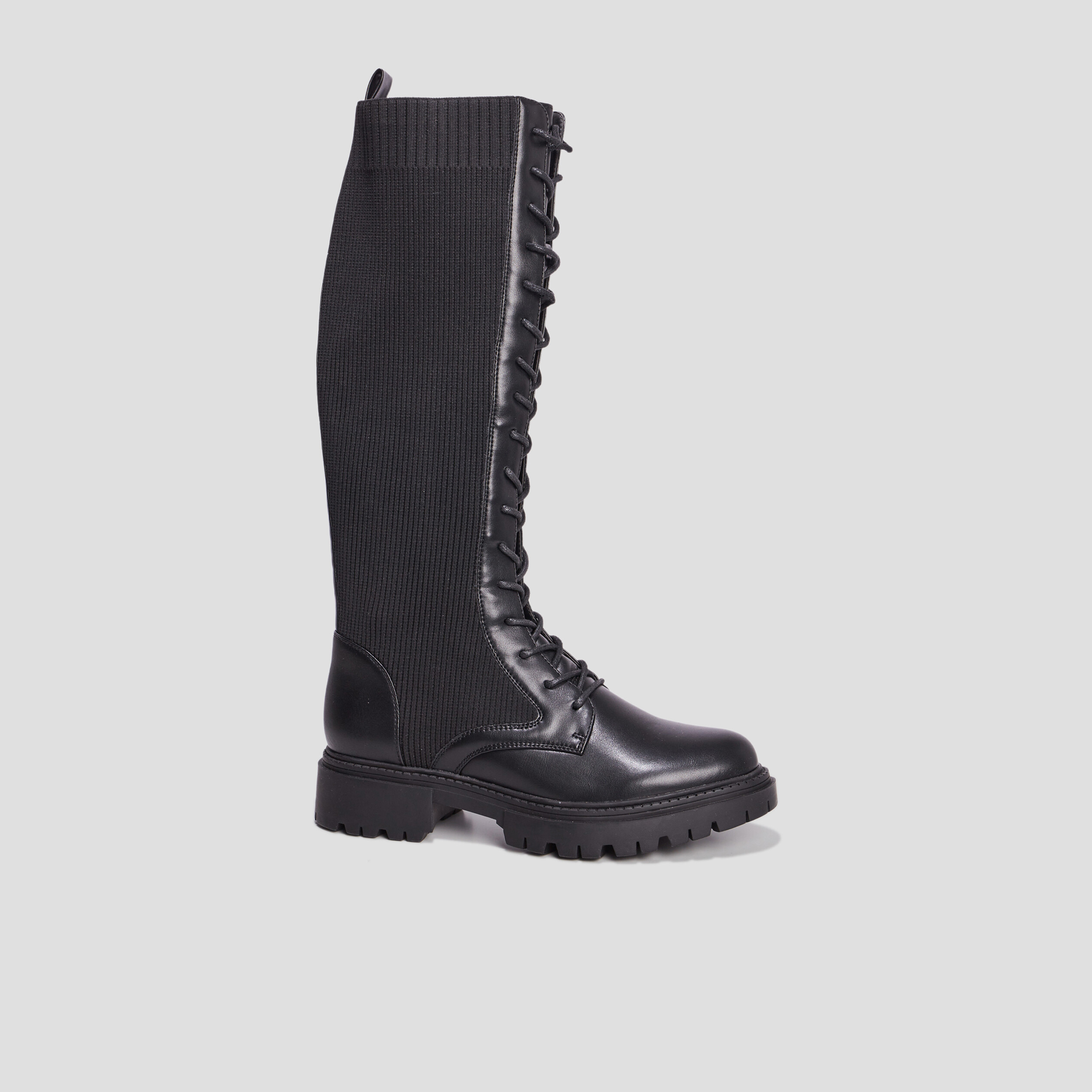 Bottes à lacets façon chaussette noir femme | La Halle