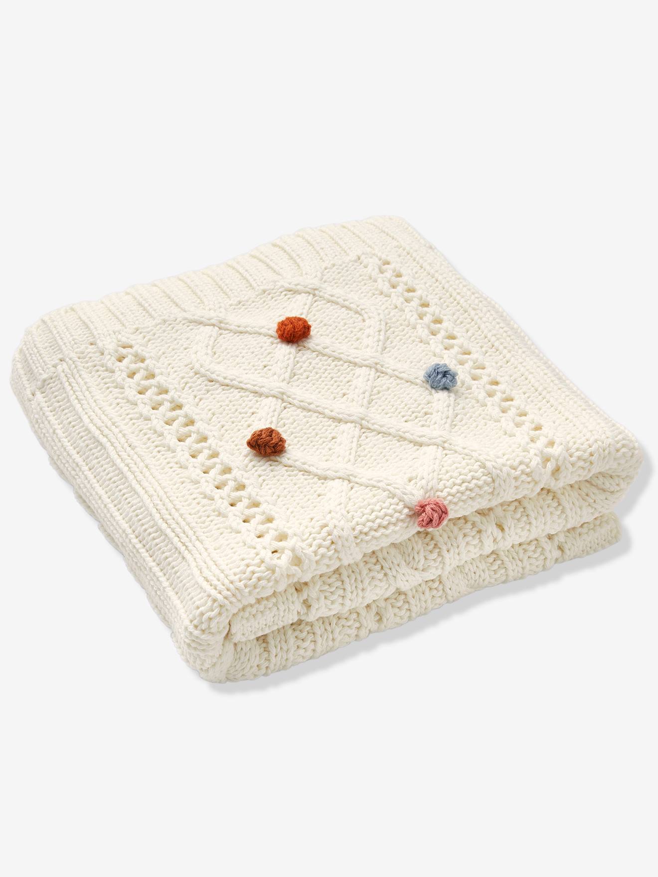 Couverture tricot HAPPY BOHÈME écru