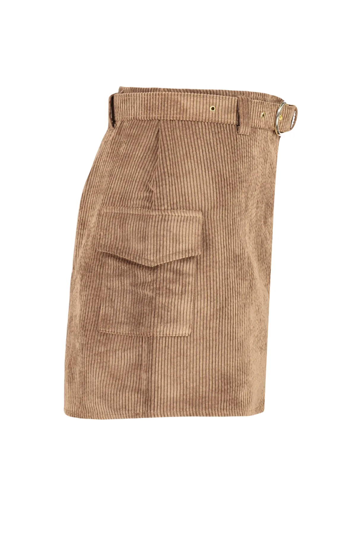 Trendyol Collection  Brauner, gewebter Minirock aus Samtstoff mit Reißverschlusstasche und Gürtel und detailliertem Detail TWOAW24ET00241