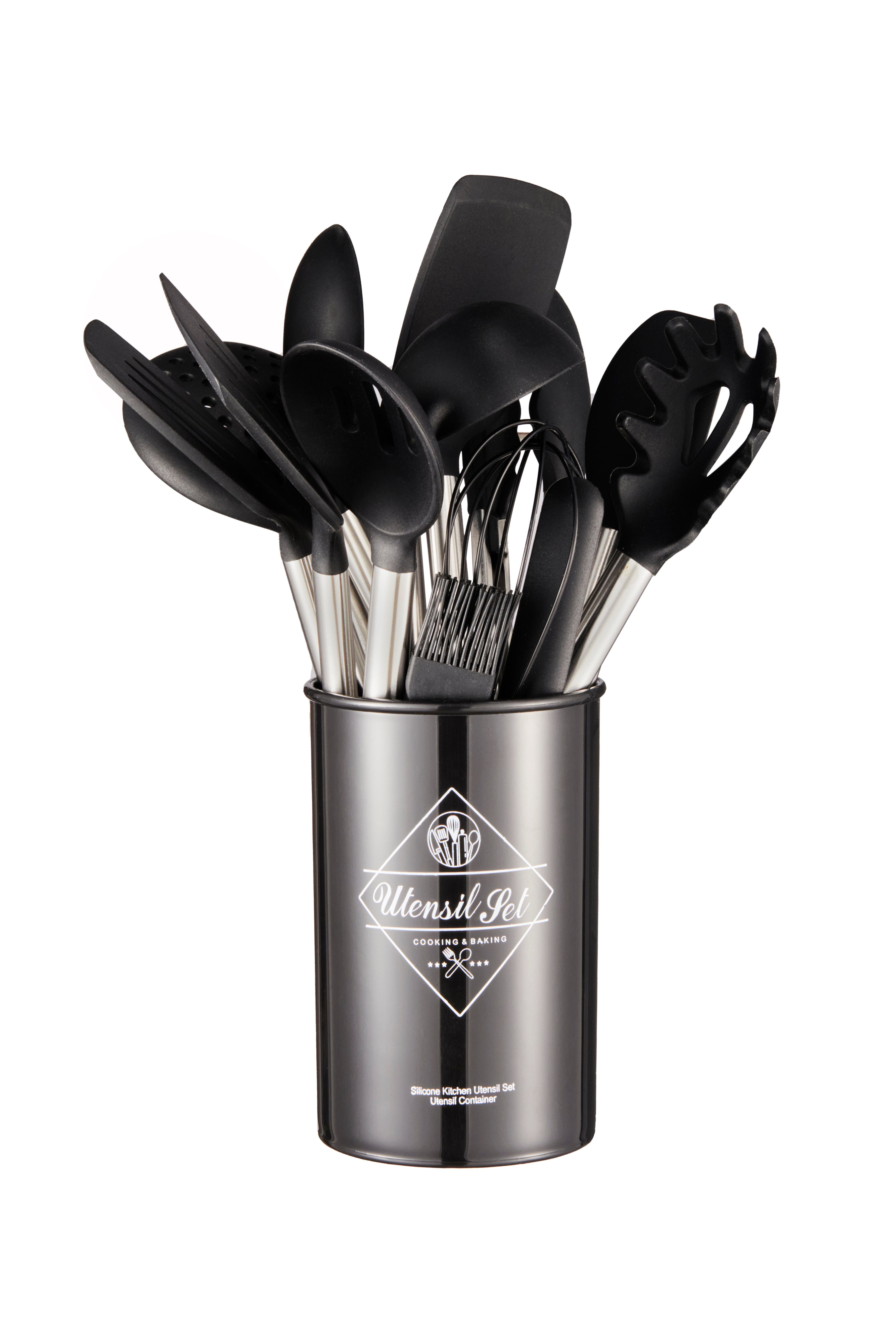 esyBe Kochbesteck-Set Silikon Küchenutensilien Set, Küchenhelfer, Küchengerät, Schwarz (13-tlg), Antihaftbeschichtet, Hitzebeständig