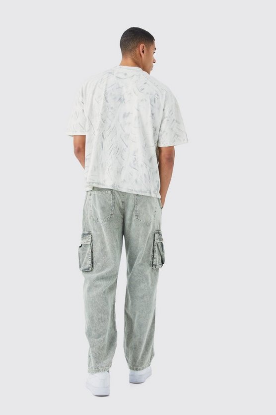 Lockere Cord-Cargohose mit Acid-Waschung