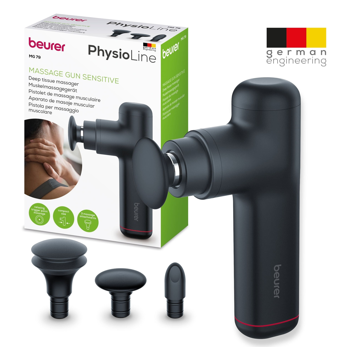 Beurer Muskelmassagegerät MG 79 Massage Gun Sensitive-Gezielte Muskelmassage zur Aktivierung und Regeneration