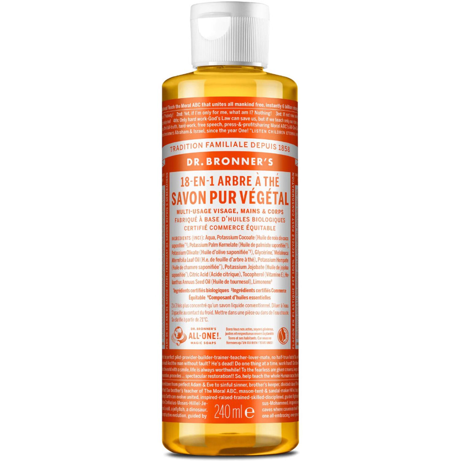 Dr Bronners Savon liquide Arbre à thé Un savon de Castille liquide naturel 18-en-1