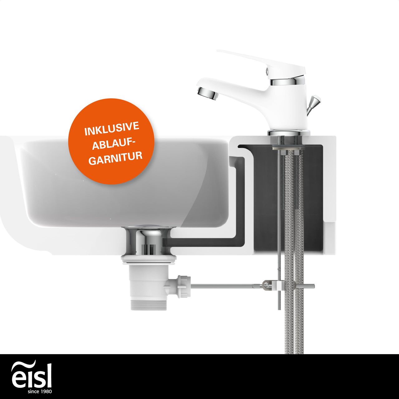 Eisl SPEED Waschtischarmatur mit Zugstange, Wasserhahn Bad mit Ablaufgarnitur, Mischbatterie Waschbecken