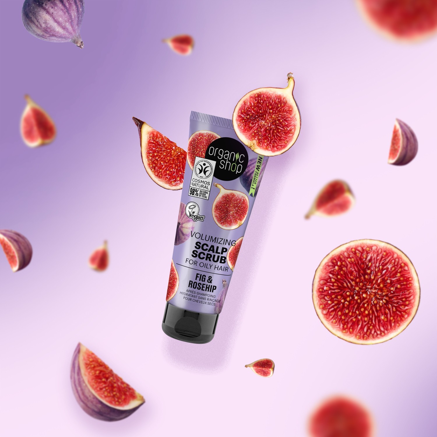Exfoliant pentru scalp Organic Shop pentru păr gras, smochine și măceșe, vegan și natural