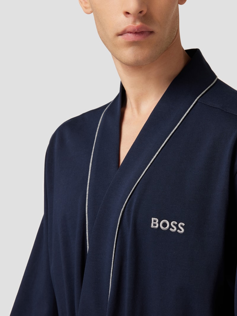 Bademantel mit Kontraststreifen Modell 'Kimono BM' in dunkelblau