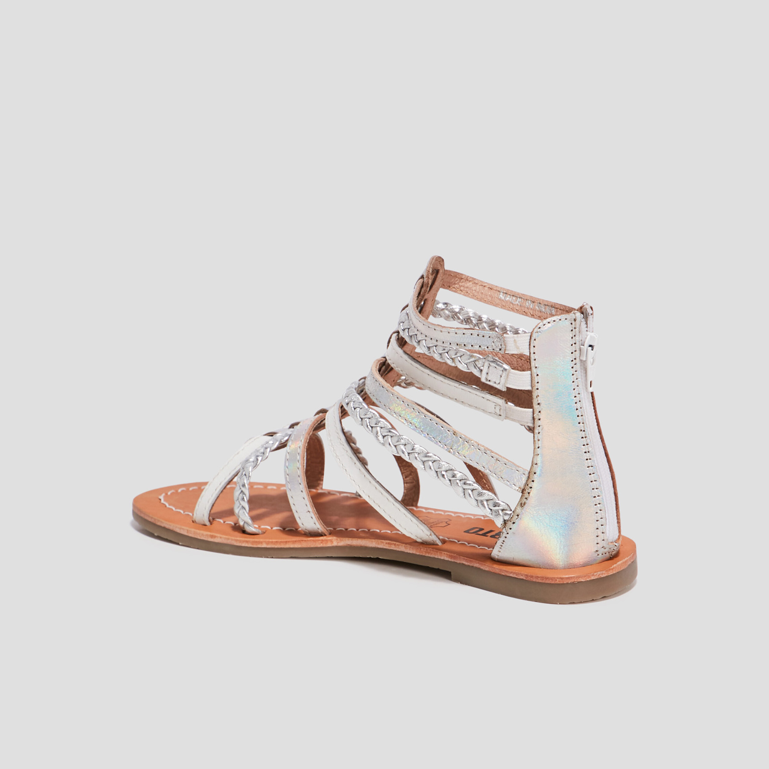Sandales spartiates en cuir gris argent fille | La Halle