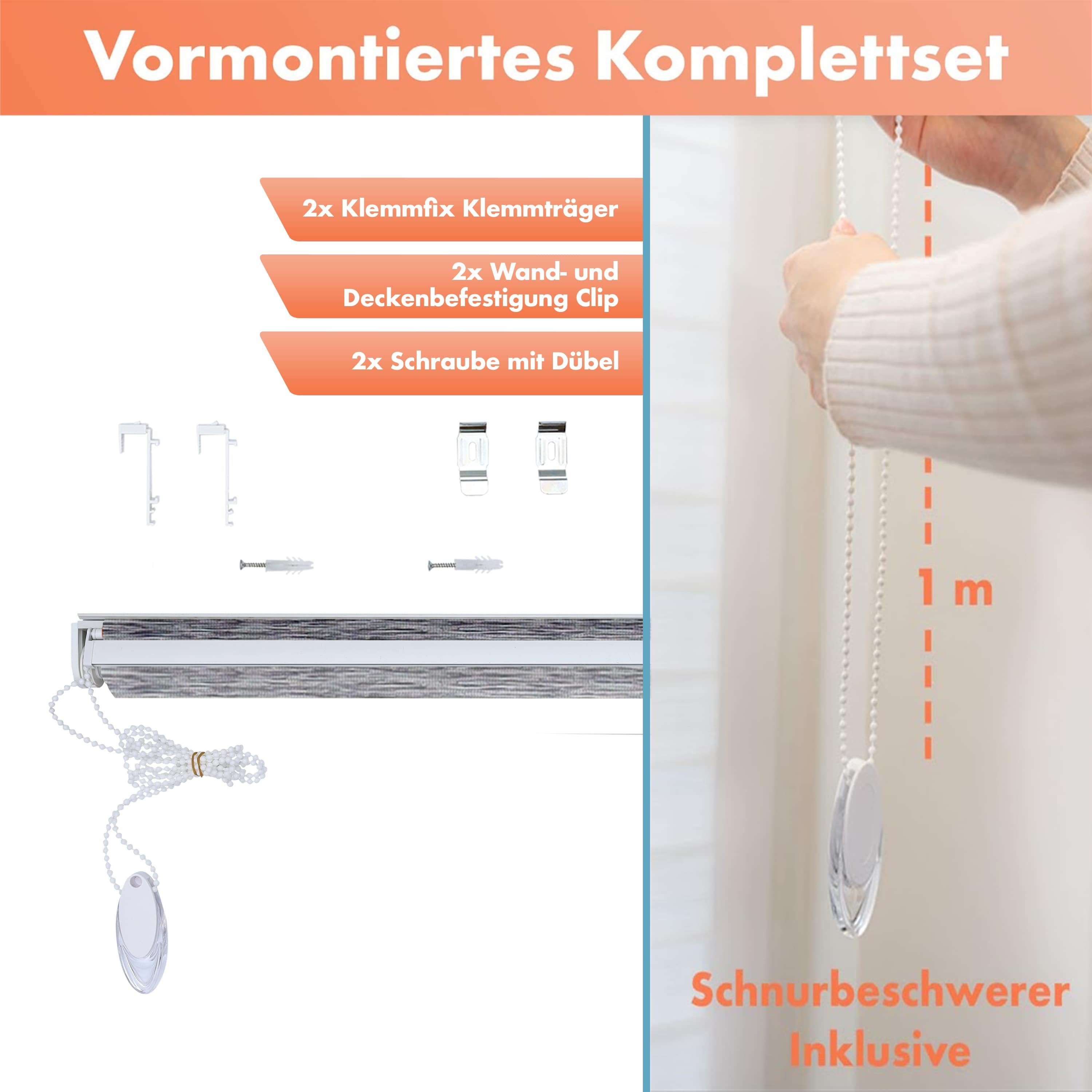 Doppelrollo Duorollo mit Klemmträger, Klemmrollos für Fenster, Bailena, Lichtschutz, ohne Bohren, freihängend, Klemmfix, blickdicht