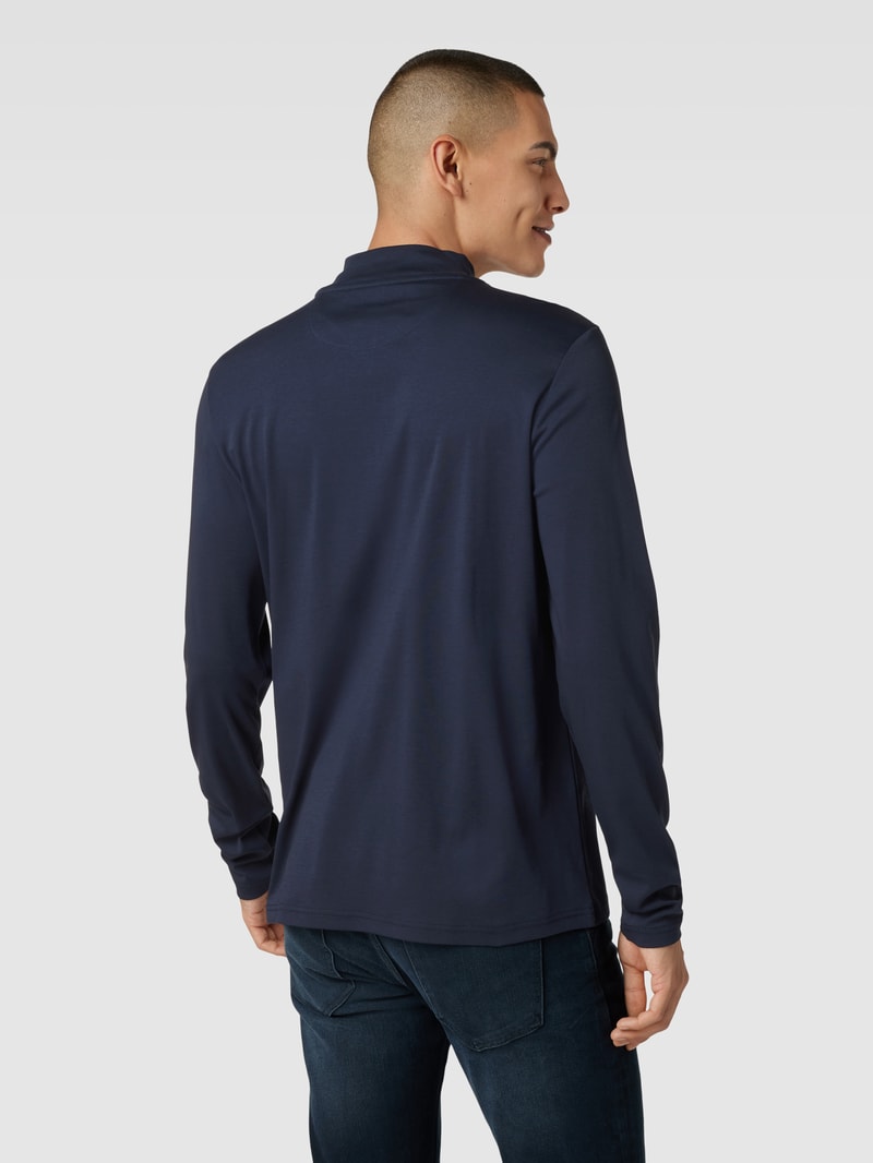 Longsleeve mit Stehkragen Modell 'Theo' in marineblau