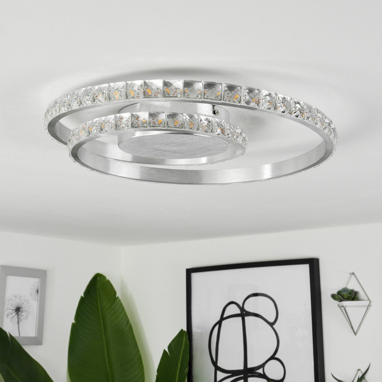 hofstein Deckenleuchte Paladon geschwungene Deckenlampe, Metall/Kunststoff, Aluminium/Klar, 3000 Kelvin, dimmbar über Lichtschalter, (38,5cm), LED 23,5 Watt, 1950 Lumen