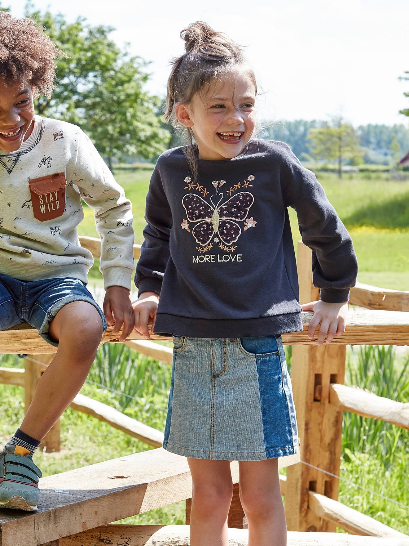 Jupe en jean effet patchwork fille stone