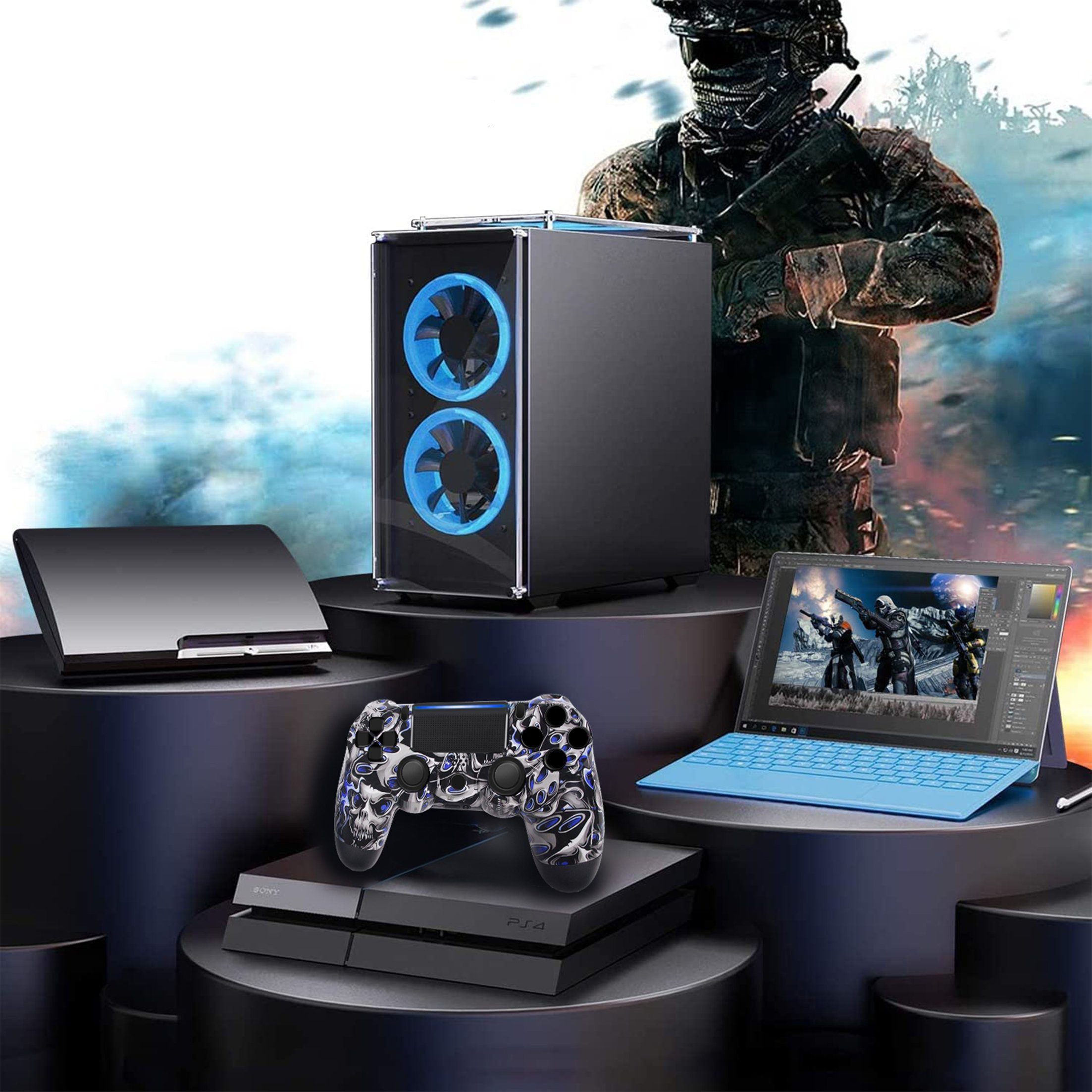 KINSI Wireless Gamepad, Controller, für PS4, Bluetooth, Blau-Todesgeist PlayStation 4-Controller