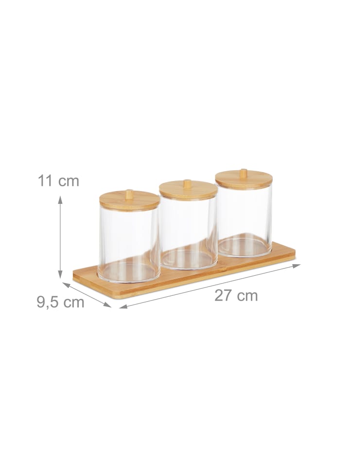 relaxdays Wattestäbchenbehälter in Transparent/ Natur günstig kaufen onesize