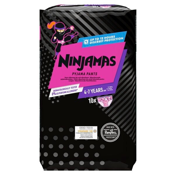 Pampers Ninjamas Tyttöjen 4-7-vuotiaiden Pyjamahousut Lääkinnällinen laite - Koko 4-7 vuotta, 10 kpl