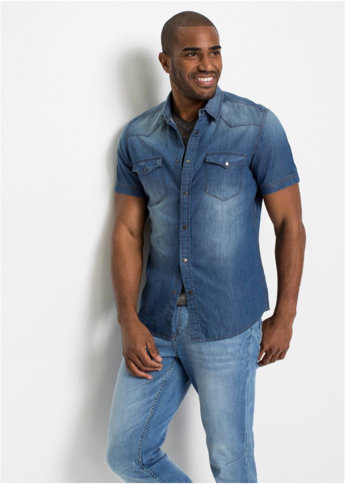 Jeanshemd aus Bio-Baumwolle, Slim Fit, Kurzarm