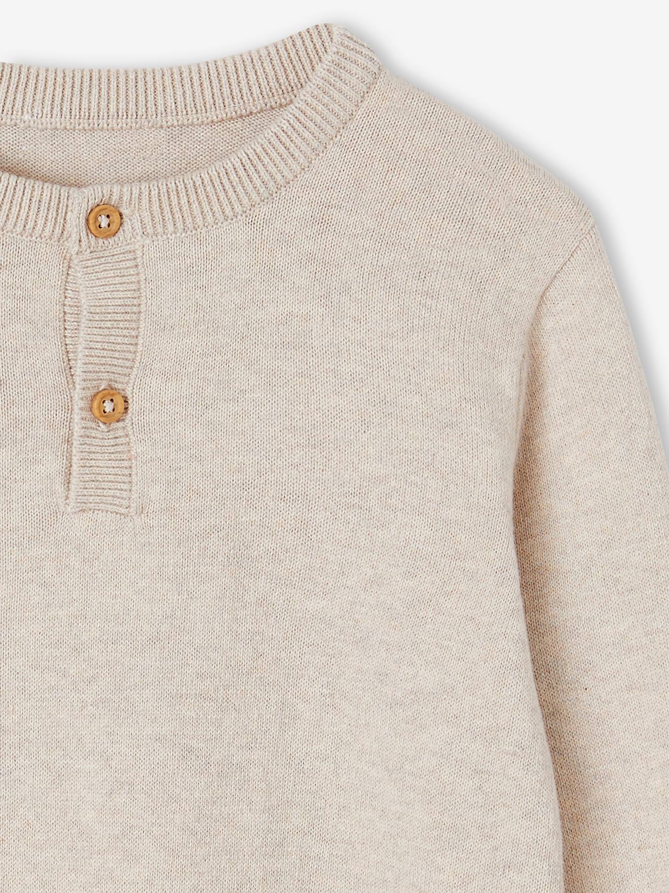 Vertbaudet Jungen Pullover mit Henley-Ausschnitt Oeko-Tex, personalisierbar - beige meliert