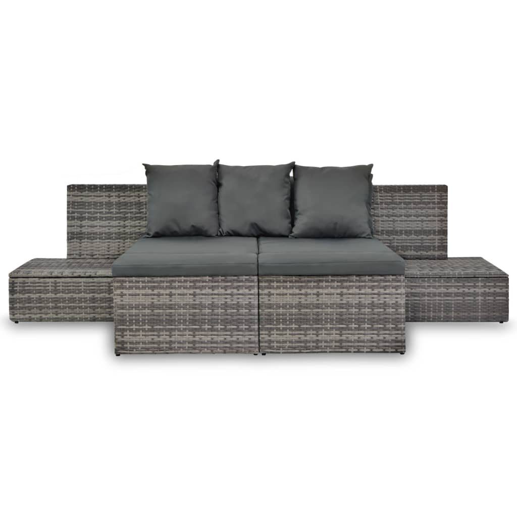 vidaXL Loungesofa 4-tlg. Garten-Sofagarnitur mit Kissen Grau Poly Rattan