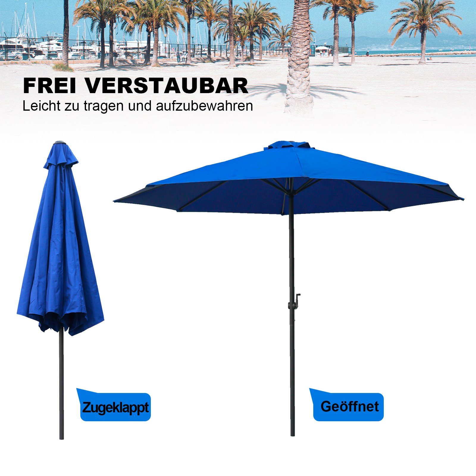 KAHOO Sonnenschirm Strandschirm, Gartenschirm mit Kurbel, ohne Schirmständer