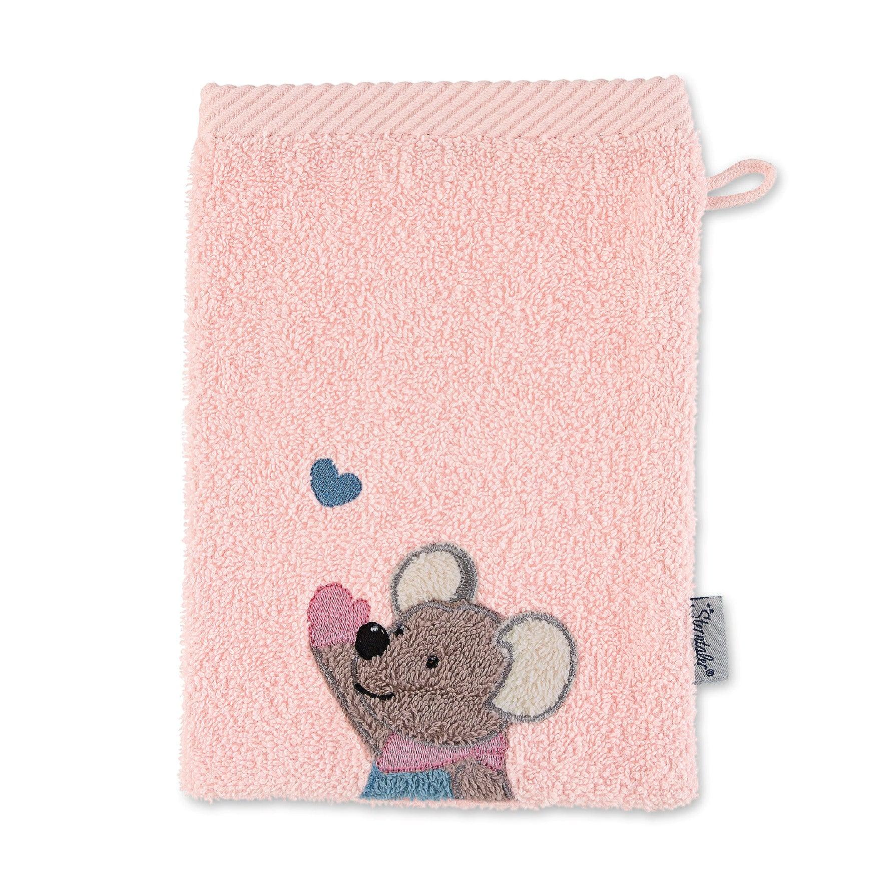 Waschhandschuh Maus Mabel in Zartrosa, 15x21cm