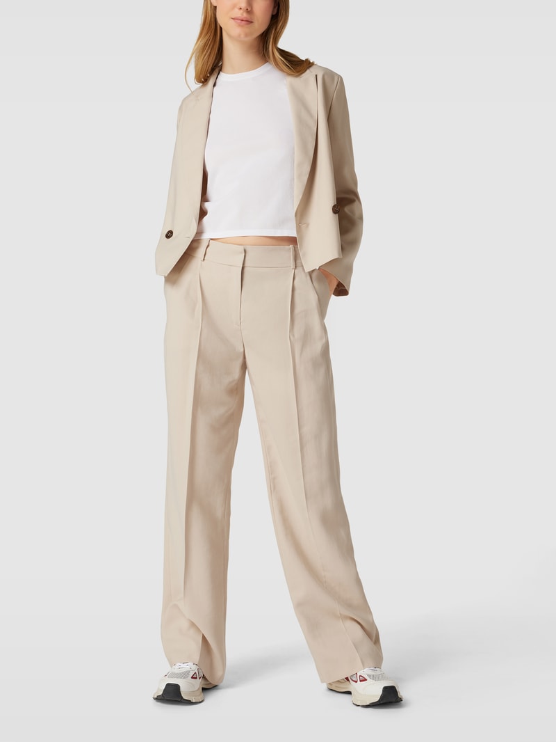Bundfaltenhose mit Haken- und Reißverschluss in beige