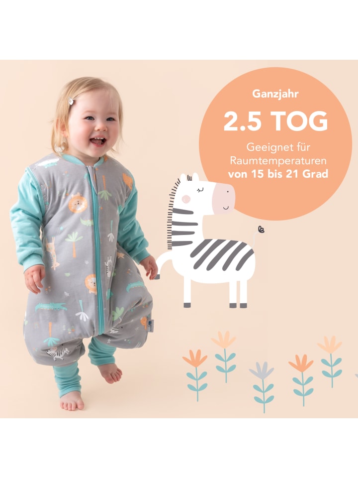 Schlummersack Schlafsack mit Füßen und umklappbaren Bündchen, 2.5 TOG in Türkis günstig kaufen