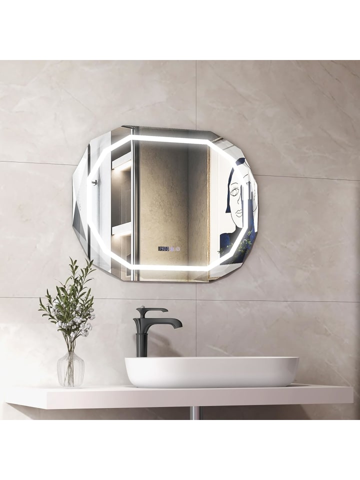 COSTWAY LED Badspiegel 92x71cm mit Antibeschlagfunktion in Silber günstig kaufen onesize