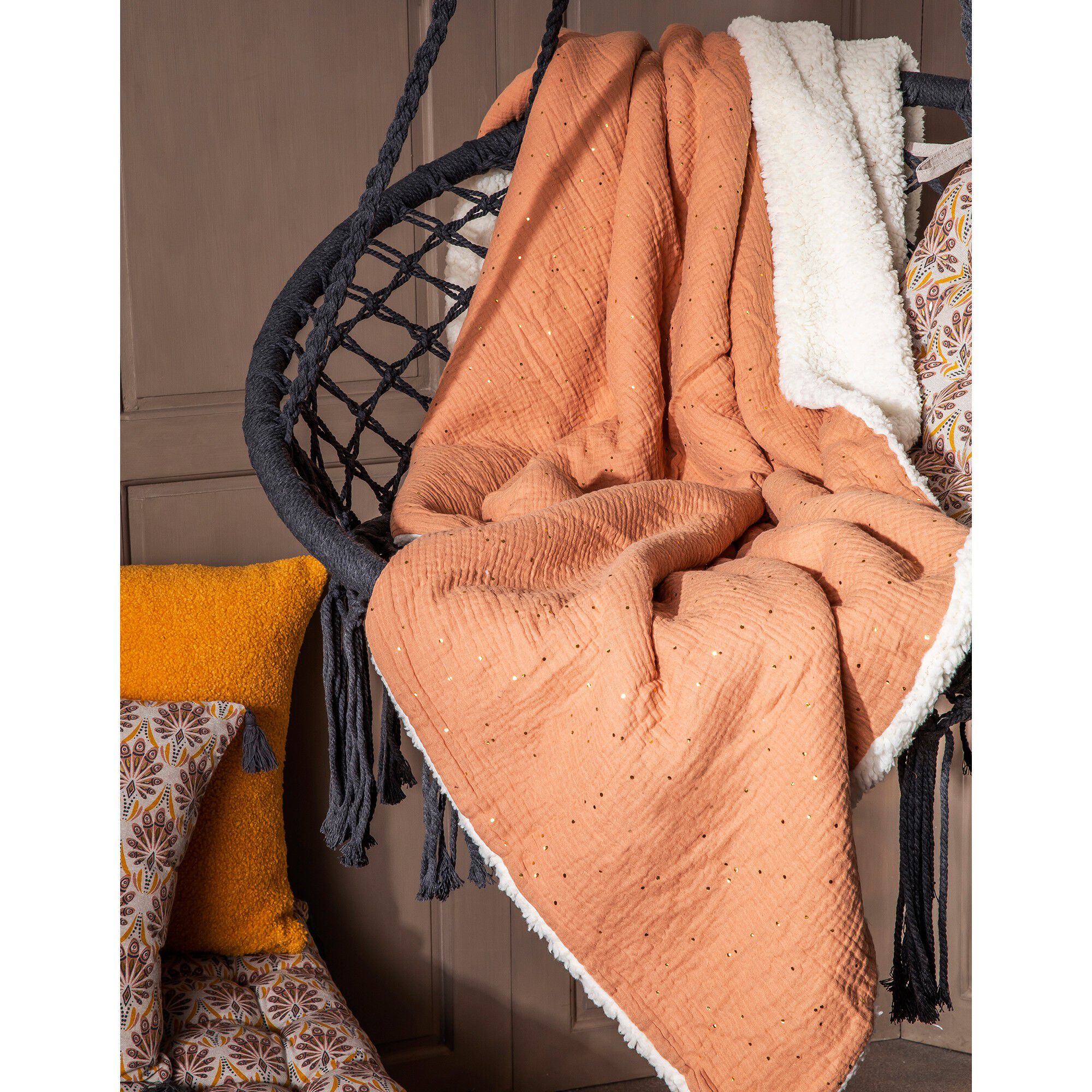 Plaid gaze de coton & sherpa