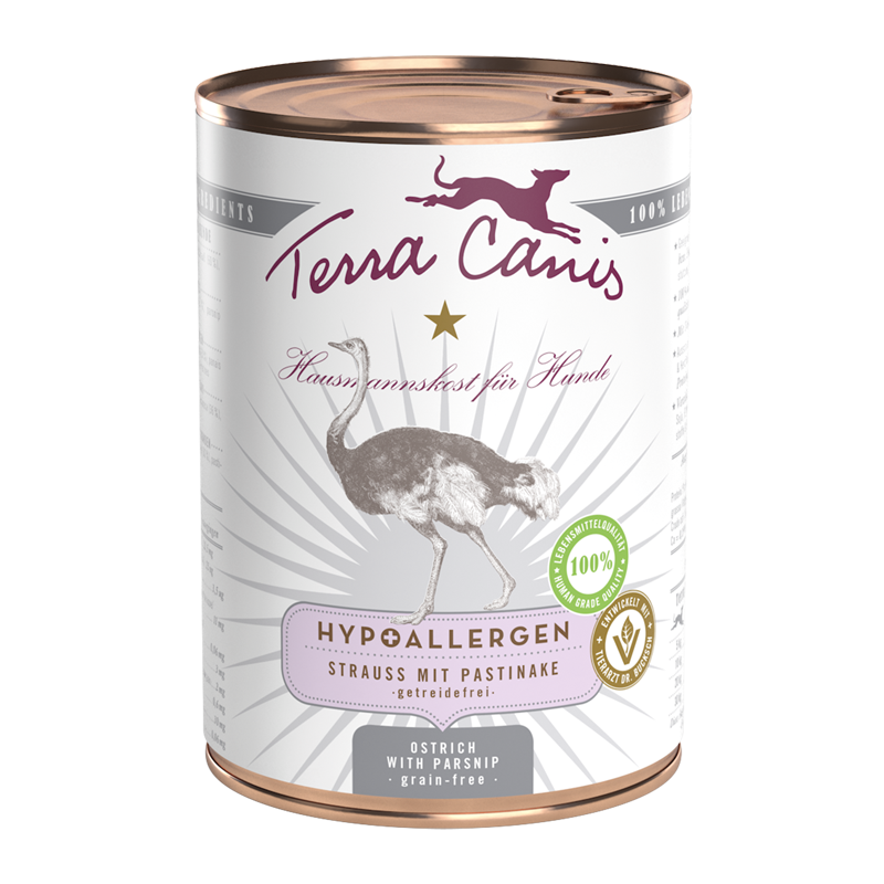Terra Canis Hundenassfutter Terra Canis Hypoallergen Adult 6x400g Strauss mit Pastinake