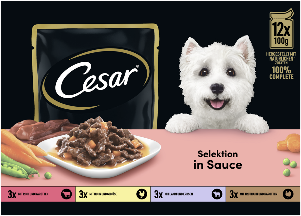 CESAR Portionsbeutel Multipack Selektion in Sauce 4 Varietäten 12x100g
