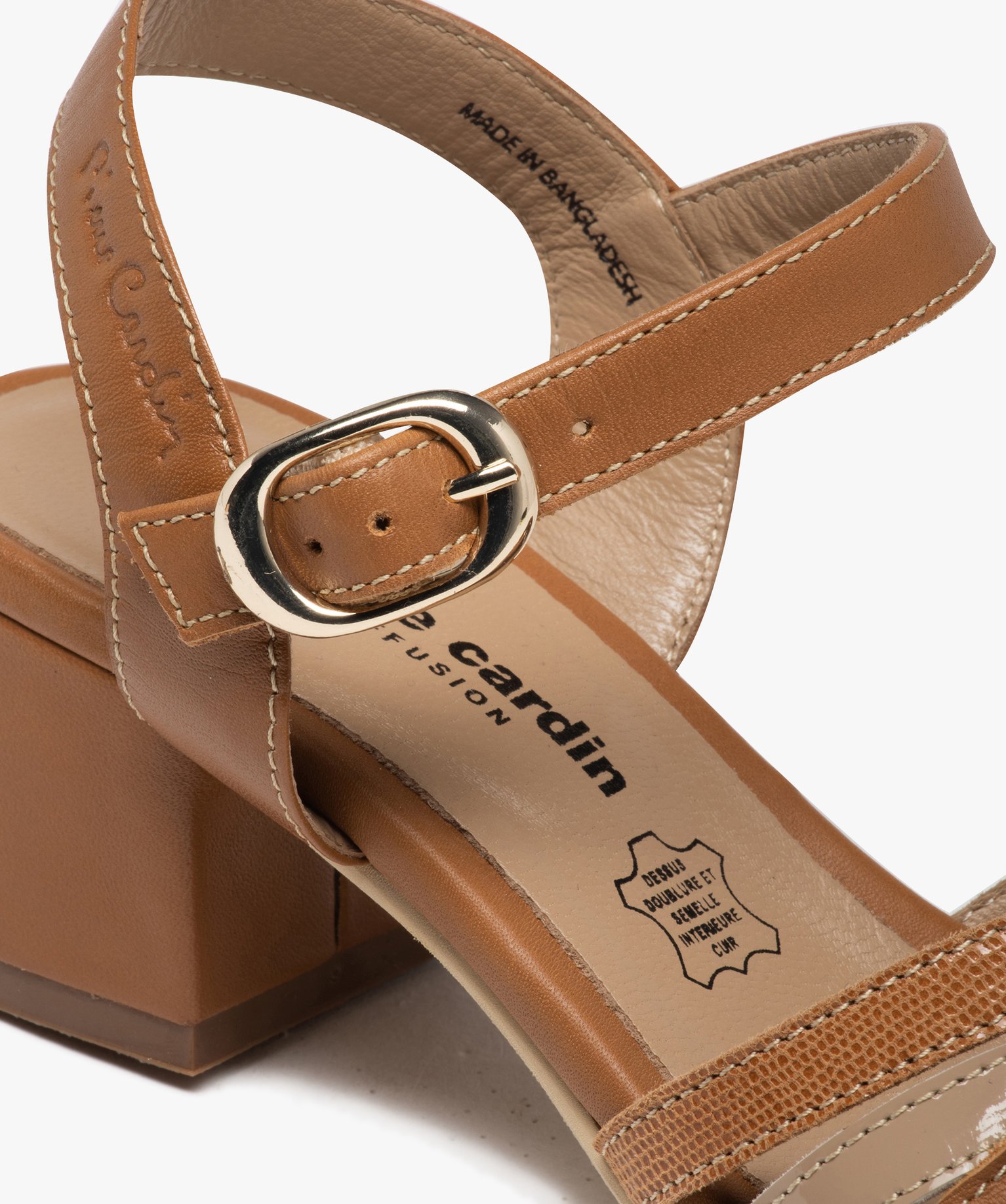 Sandales femme dessus fines brides en cuir – Pierre Cardin camel | GEMO