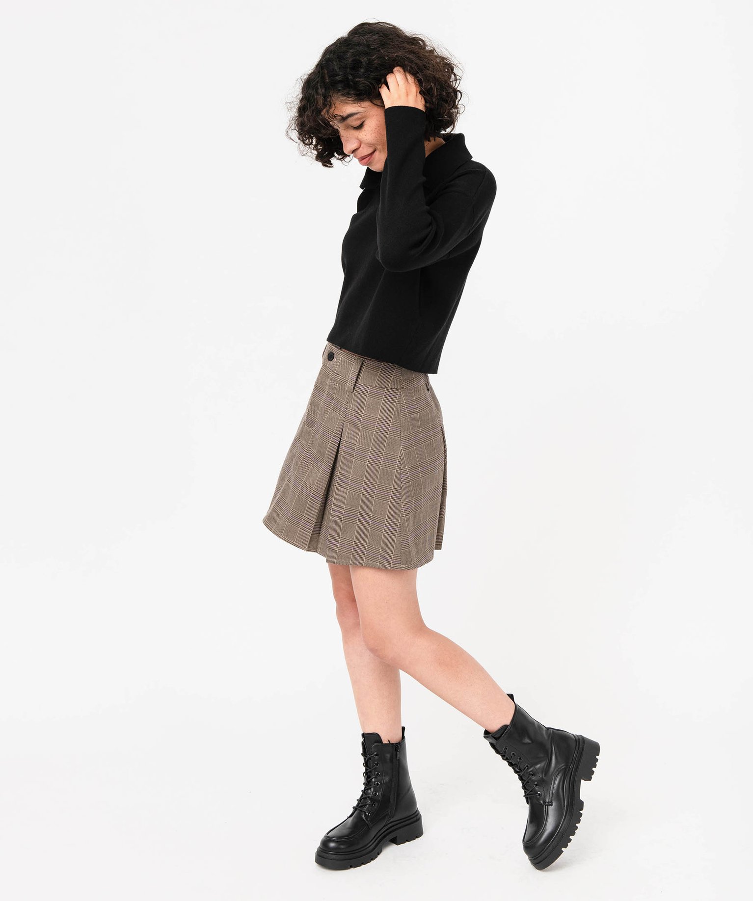 Pull court avec col polo femme noir | GEMO