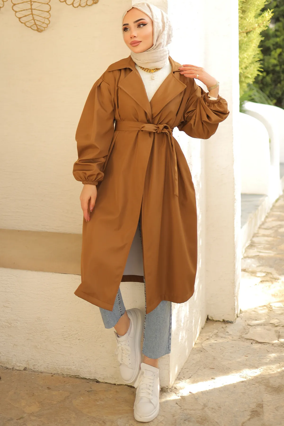 benguen  61533 Trenchcoat mit Gürtel, Hellbraun