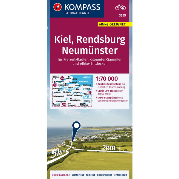 KOMPASS FAHRRADKARTE KIEL, RENDSBURG, NEUMÜNSTER