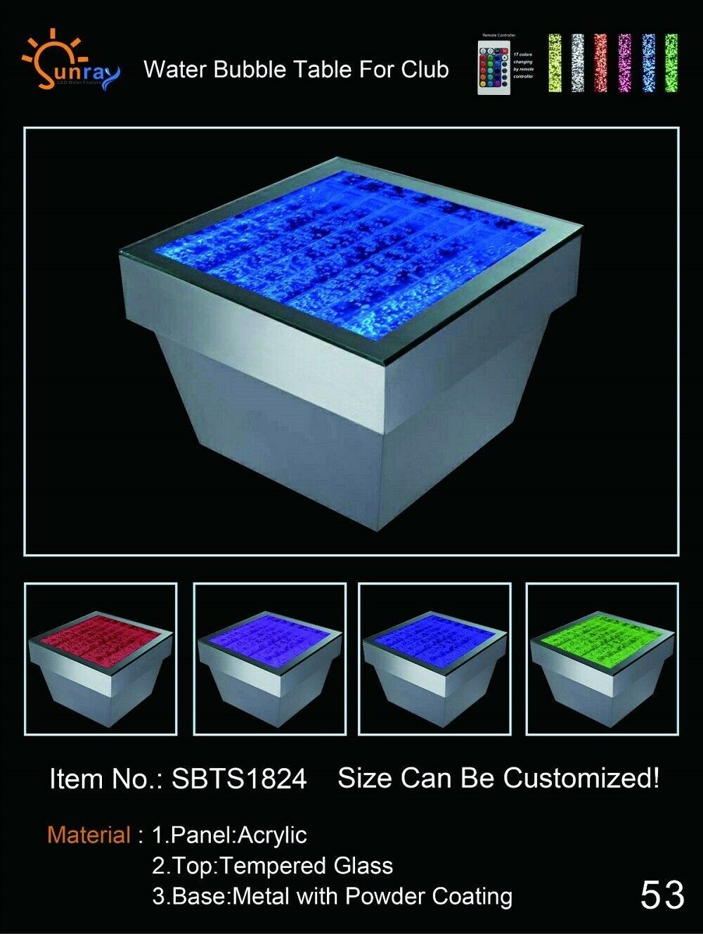 JVmoebel Stehtisch, Design Tisch Couchtisch Wasser Säulen Säule Water Sofa LED