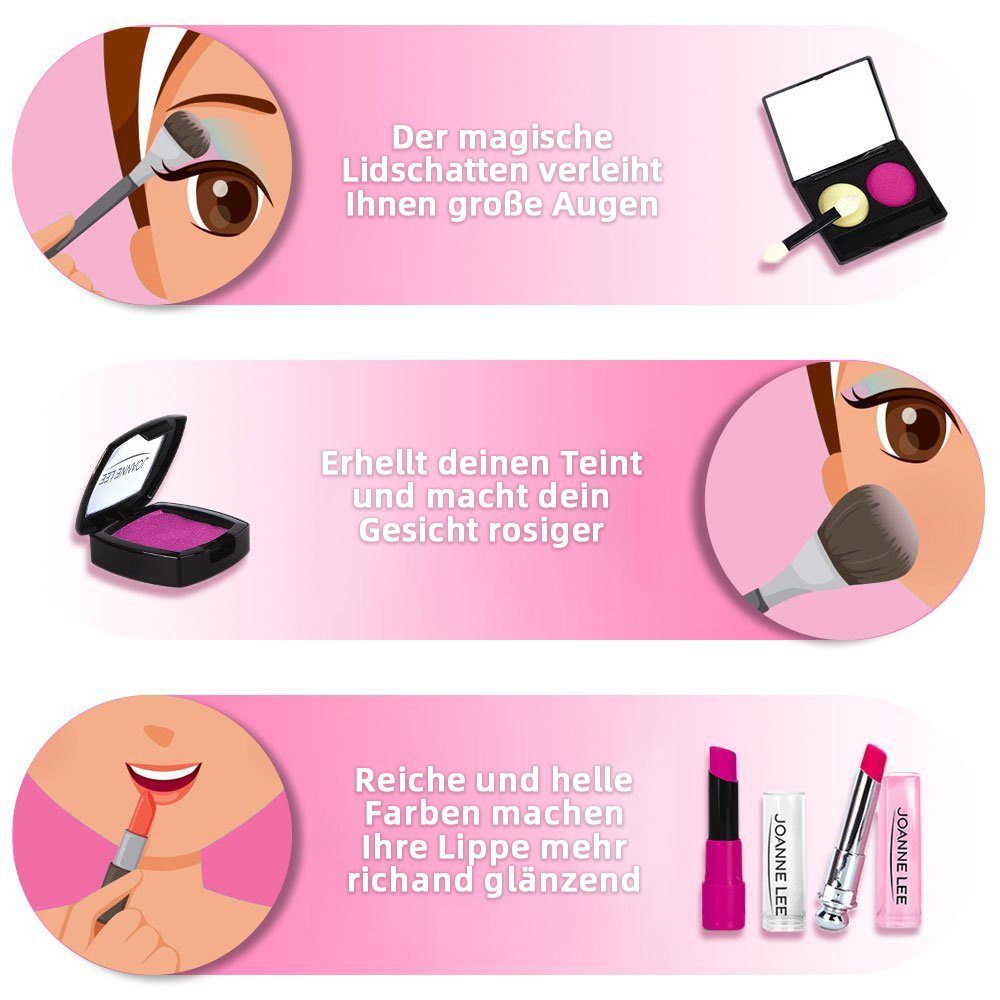 Wenta Lernspielzeug (Kinderschminke Set, 19-St., Mädchen Waschbar Make-up Spielzeug mit Schminkkoffer), Rollenspielzeug Geschenke für Mädchen ab 3 4 5 Jahren