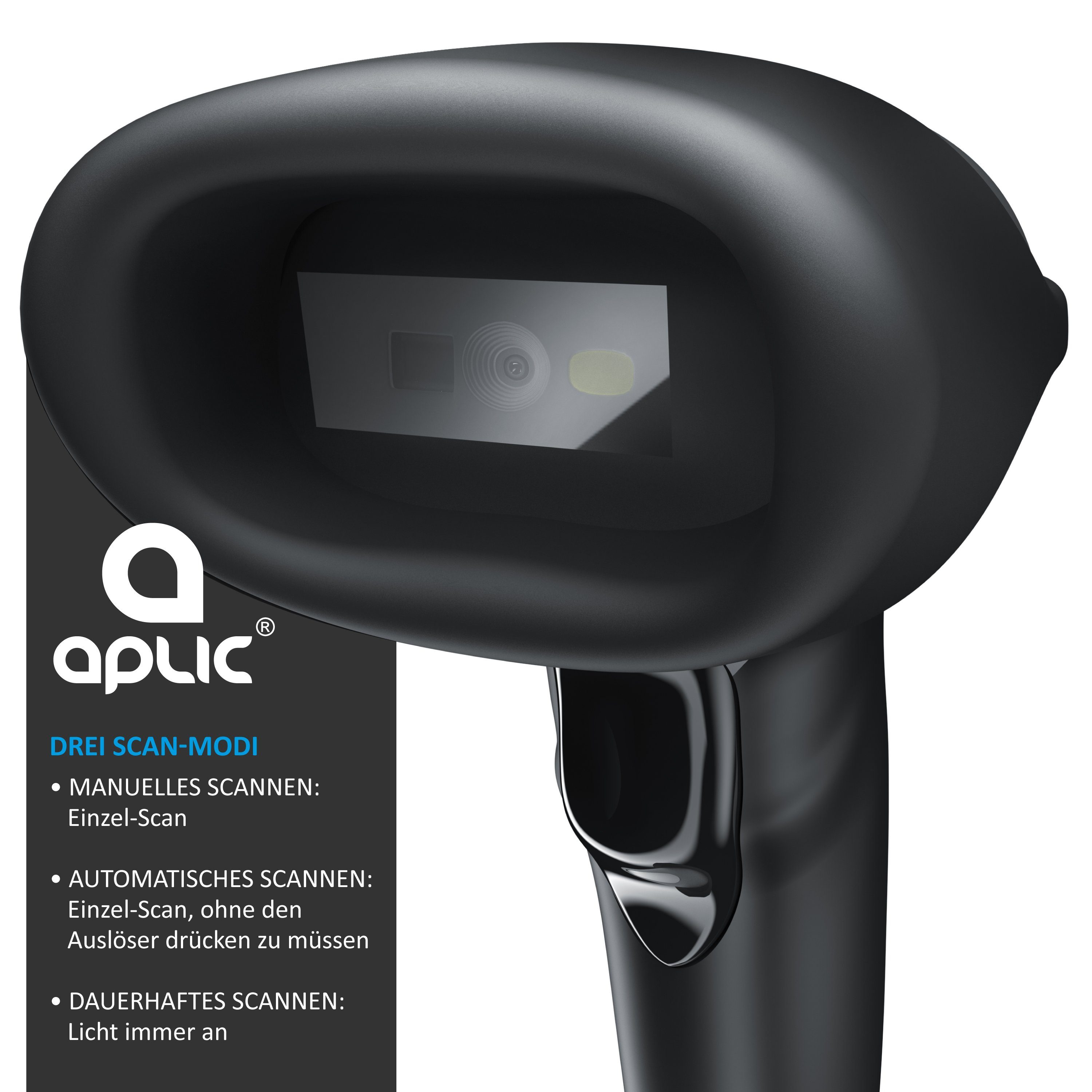 Aplic Handscanner, (Bluetooth Barcode Scanner. Barcodescanner kabellos inkl. Standfuß)