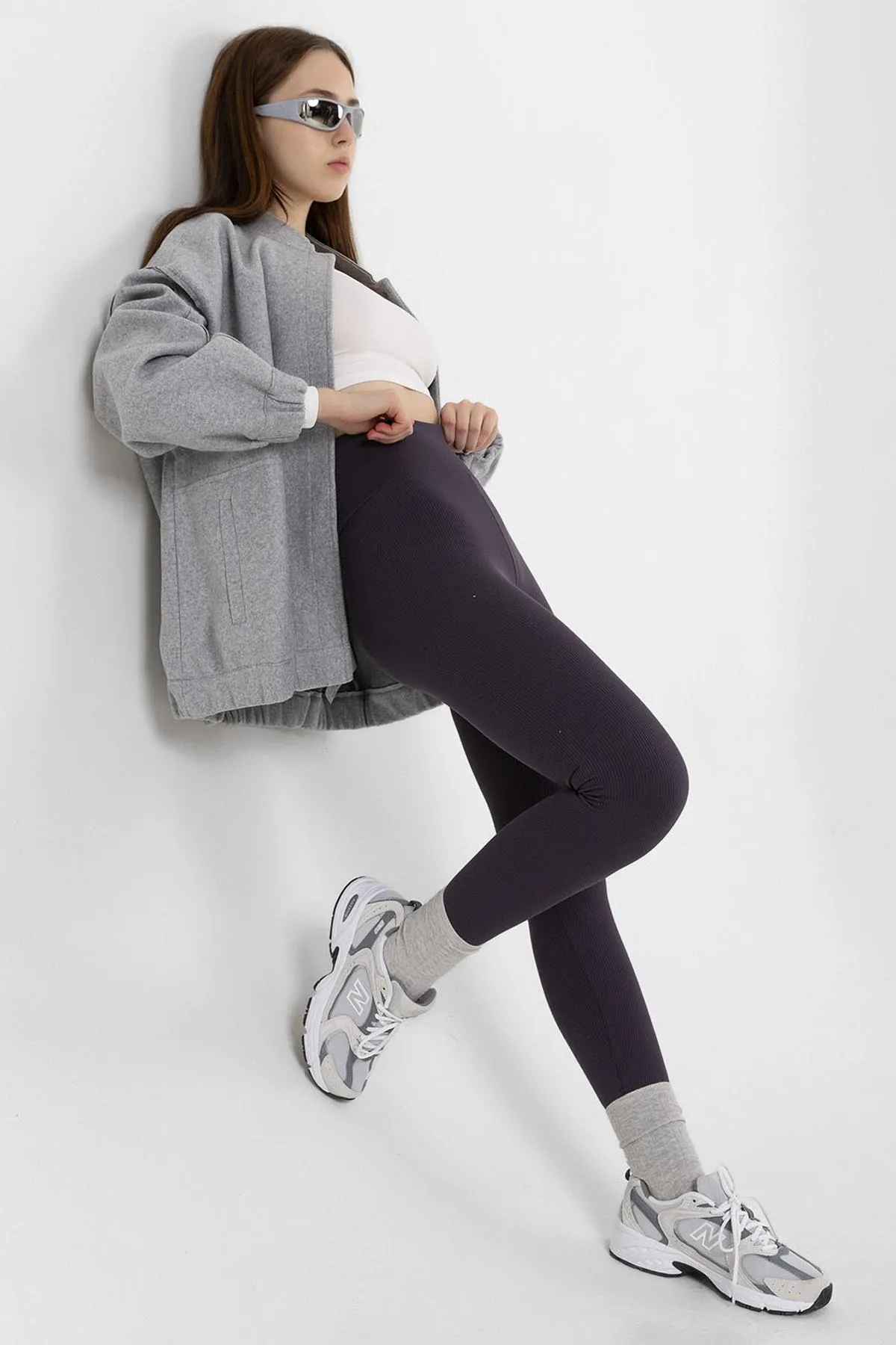 Domoda  Innenseite aus geräuchertem Fleece, elastisch, erhöht, gerippt, Interlock-Winterstrick-Leggings mit Raffung @verona