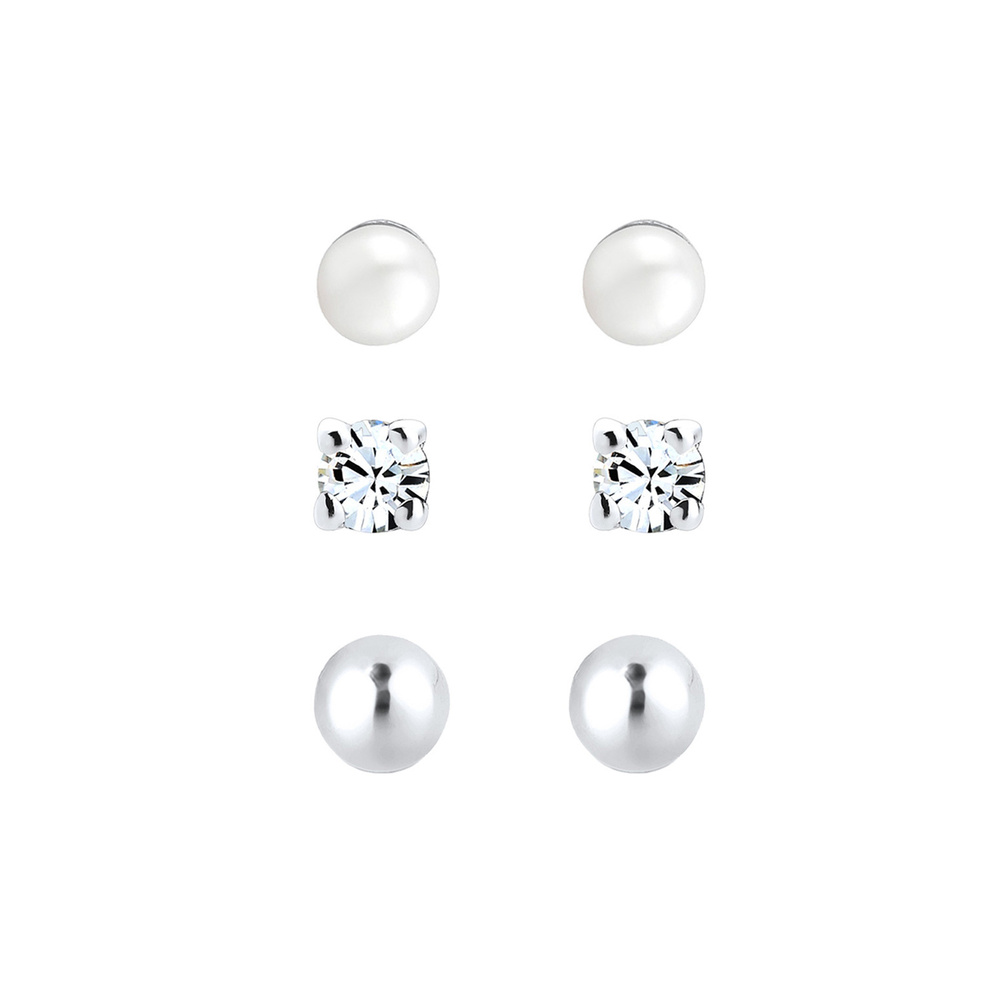 Elli Elli Boucles d'Oreilles Set Kugel Perle  Kristalle 925 Silber Boucles d'oreilles