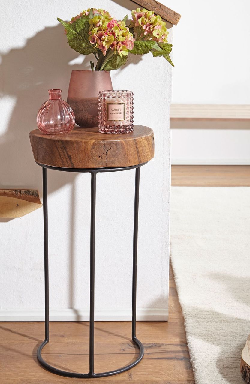 Wohnling Massivholz Sheesham Beistelltisch 28 x 28 x 55 cm