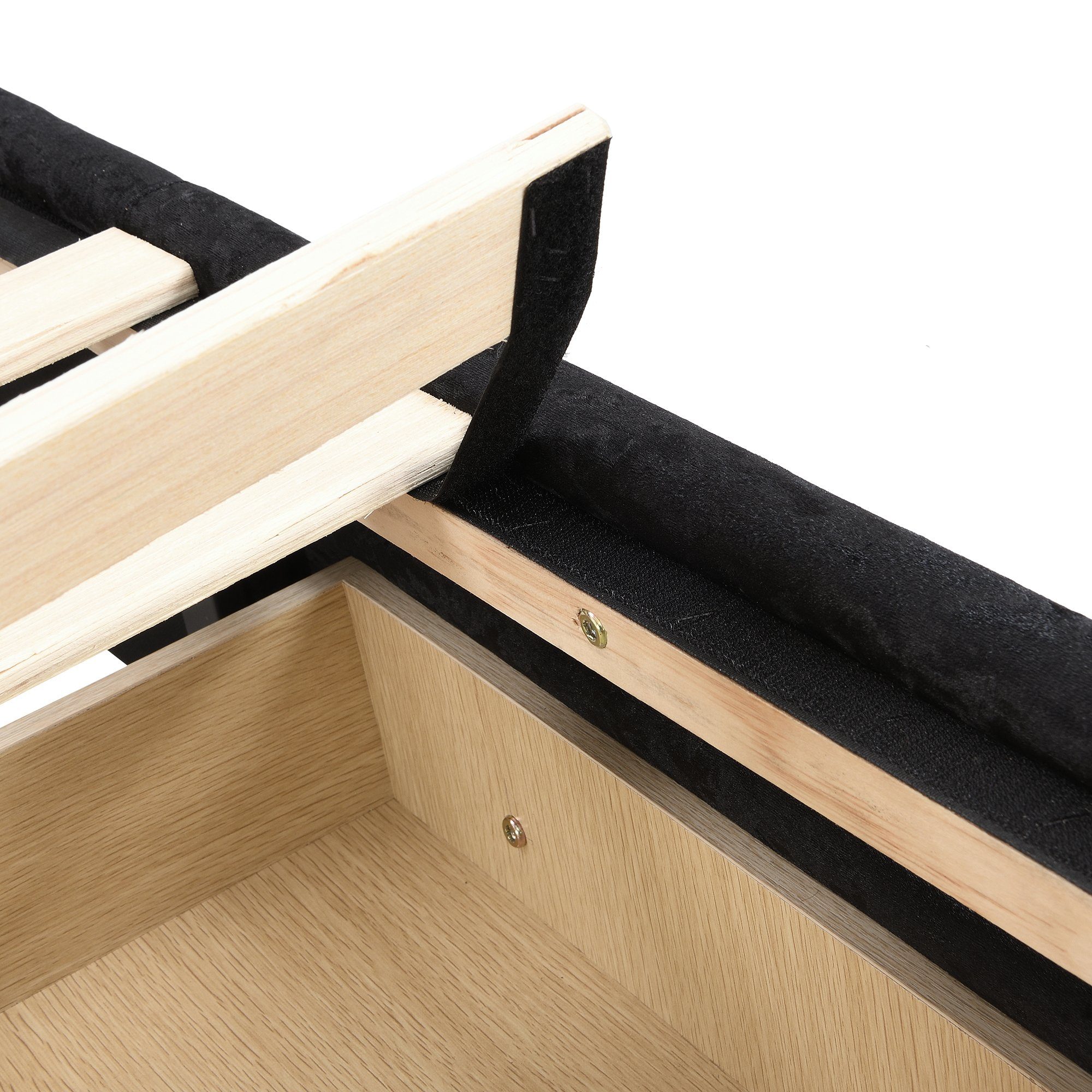OKWISH Polsterbett Jugendzimmer (mit Lattenrost und Rückenlehne, Doppelbett mit 2 Schublade, Kopfteil mit diamantförmigen Zugpunkten Schlittenform), Einfache Montage, Schneeflocken-Vlies, schwarz