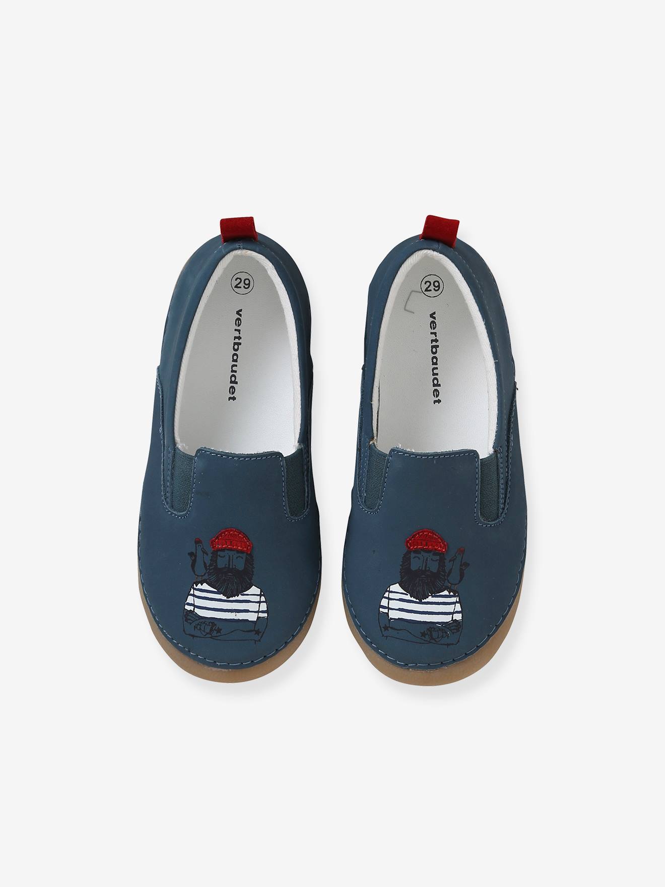 Chaussons élastiqués garçon en cuir bleu