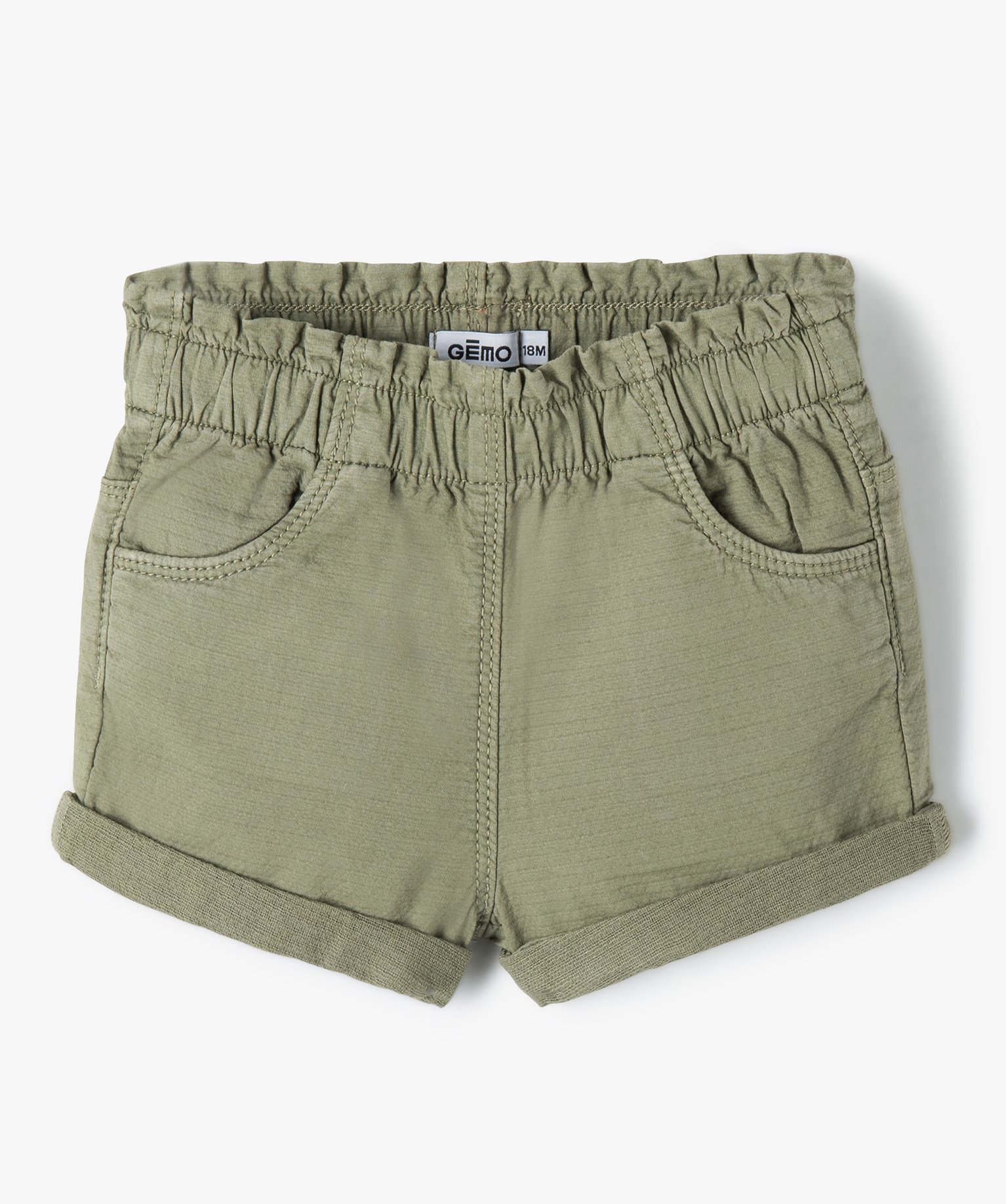 Short bébé fille en toile à taille élastiquée kaki | GEMO