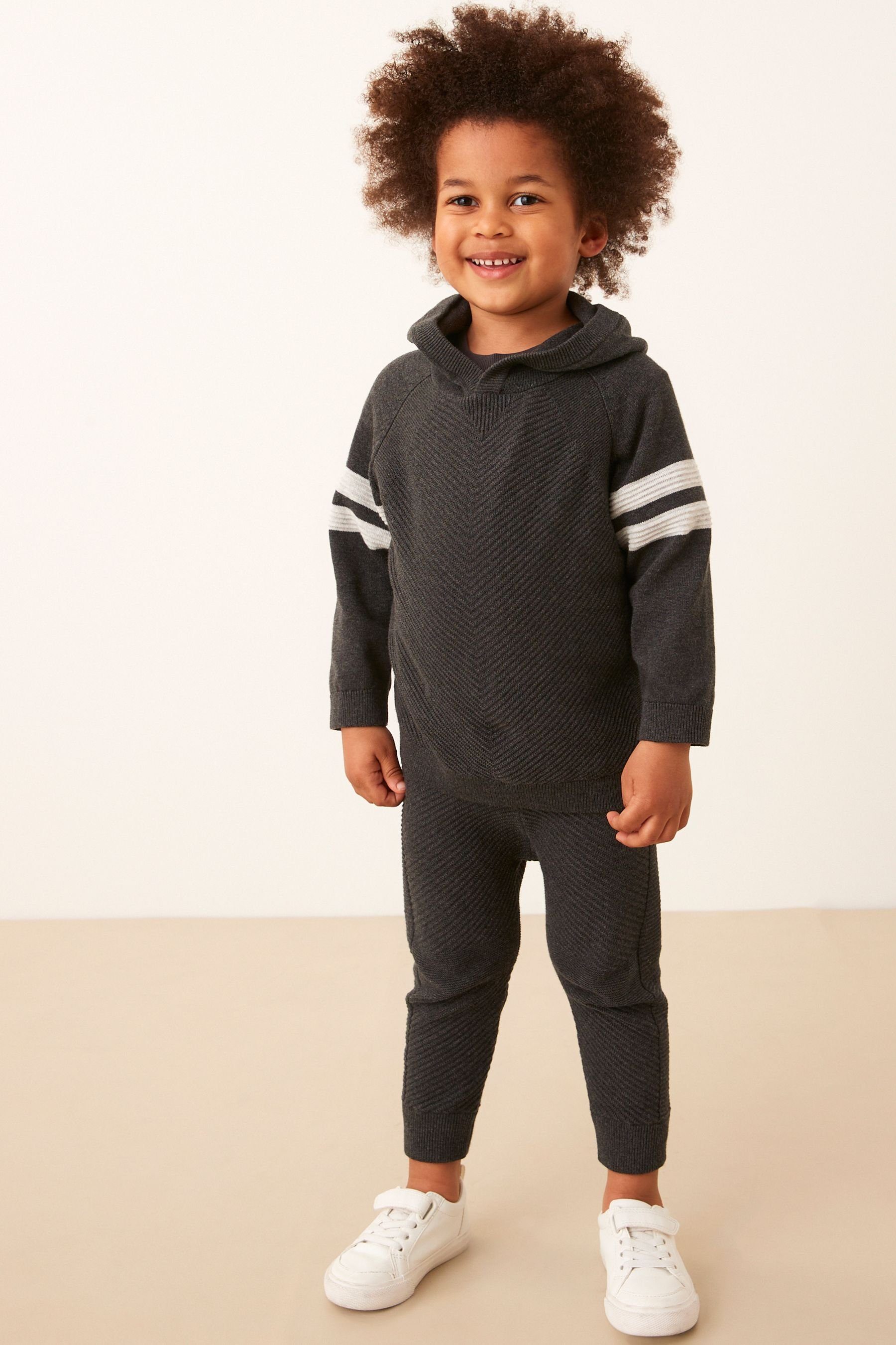 Next Jogginganzug Gestricktes Hoodie mit Struktur + Jogginghose (2-tlg)