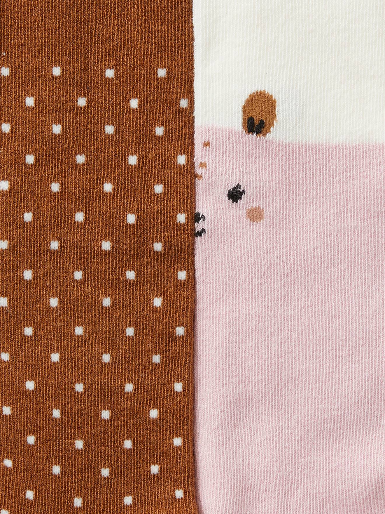 Lot de 2 paires de collants à pois/animalier bébé fille noisette