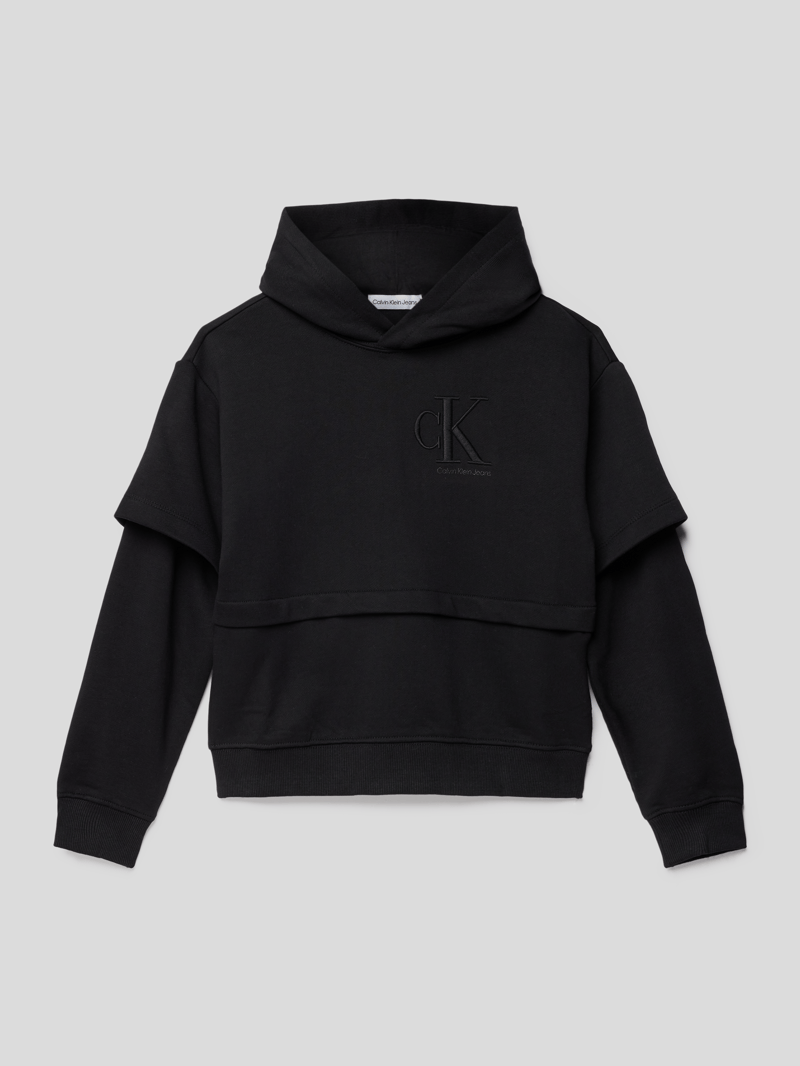 Hoodie mit Label-Stitching Modell 'LAYERED MONOGRAM HOODIE' in schwarz