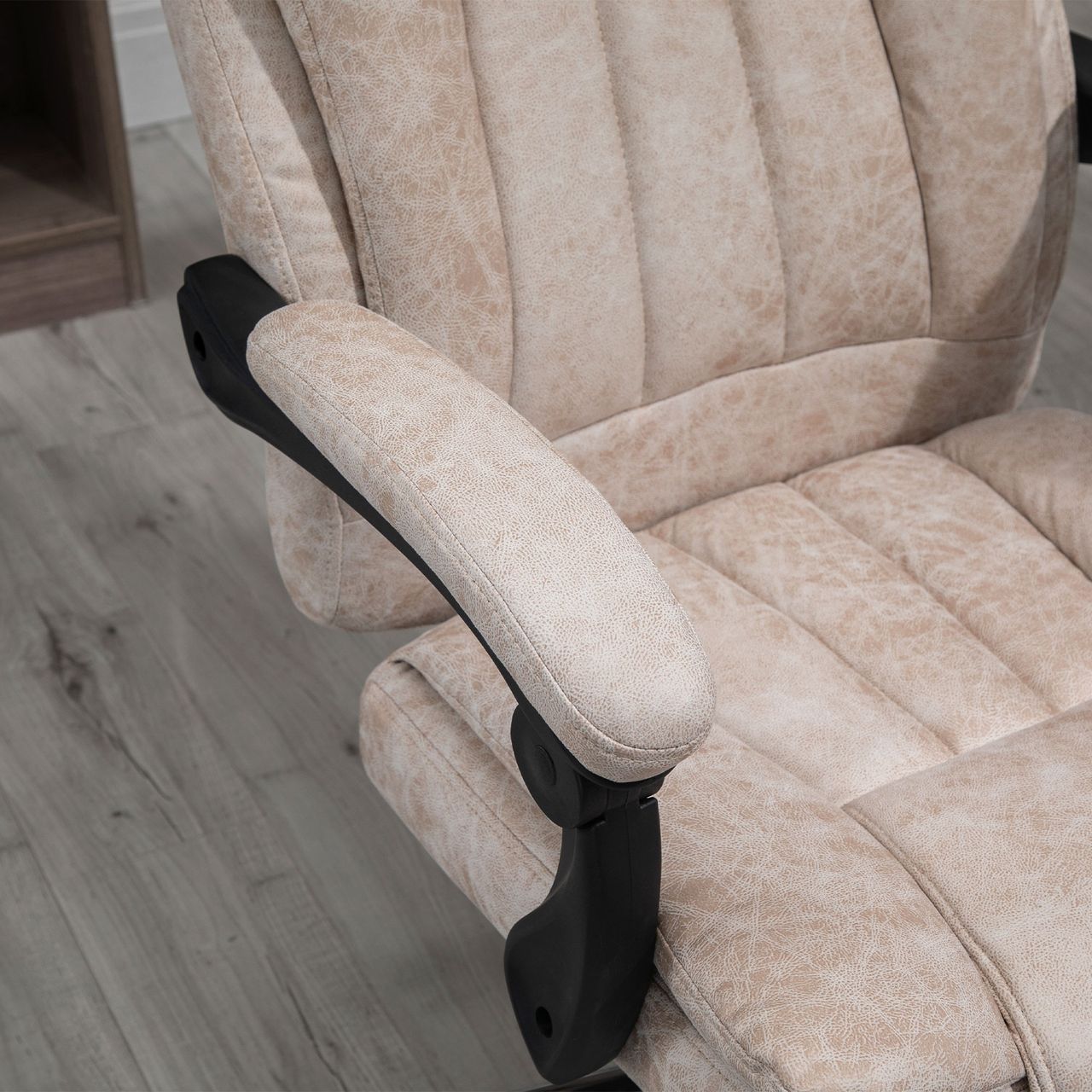 Vinsetto Bürostuhl Drehstuhl mit Liegefunktion Fußstütze Bürosesse Beige Schwarz Silber 63 x 71 x 110-118 cm