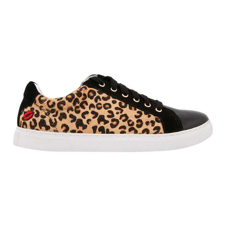 Baskets en cuir Simone leopard/noir