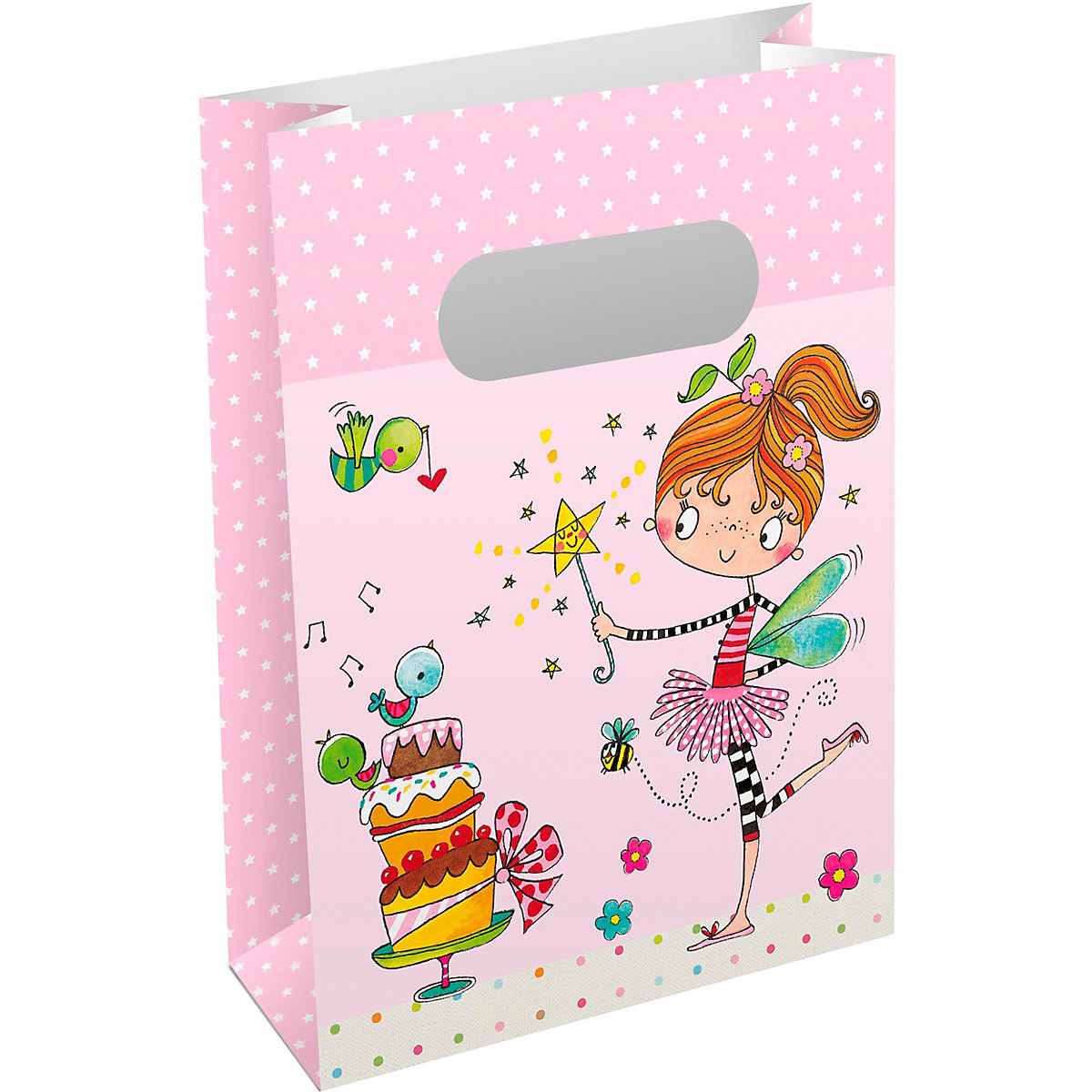 Geschenktüte Mitgebseltüte Goldige Fee, Kunststoff, 22 x 16 cm, 8 Stück